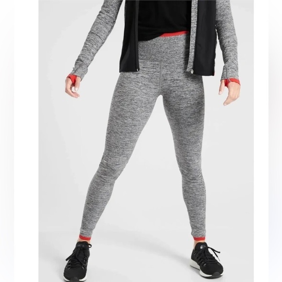Athleta Andes gray and red ribbed waistband high waisted leggings - Picture 1 of 10